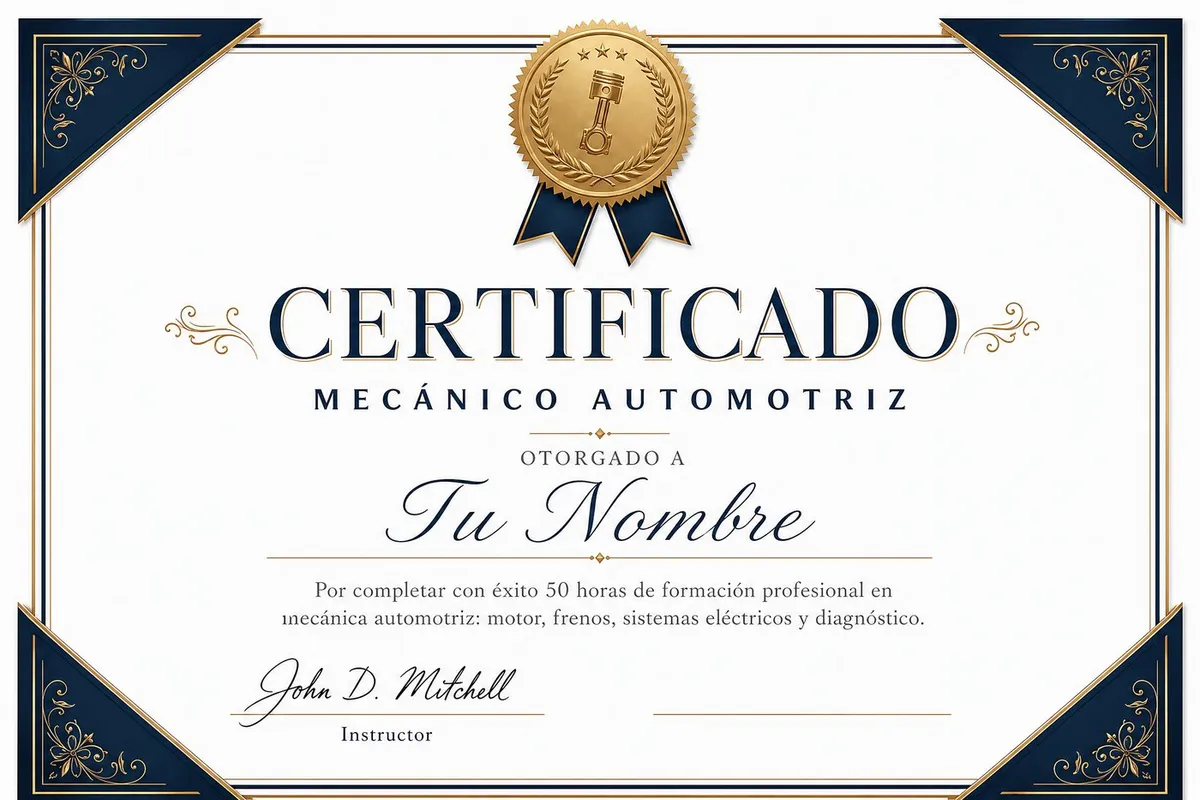 Certificado profesional de mecánico automotriz