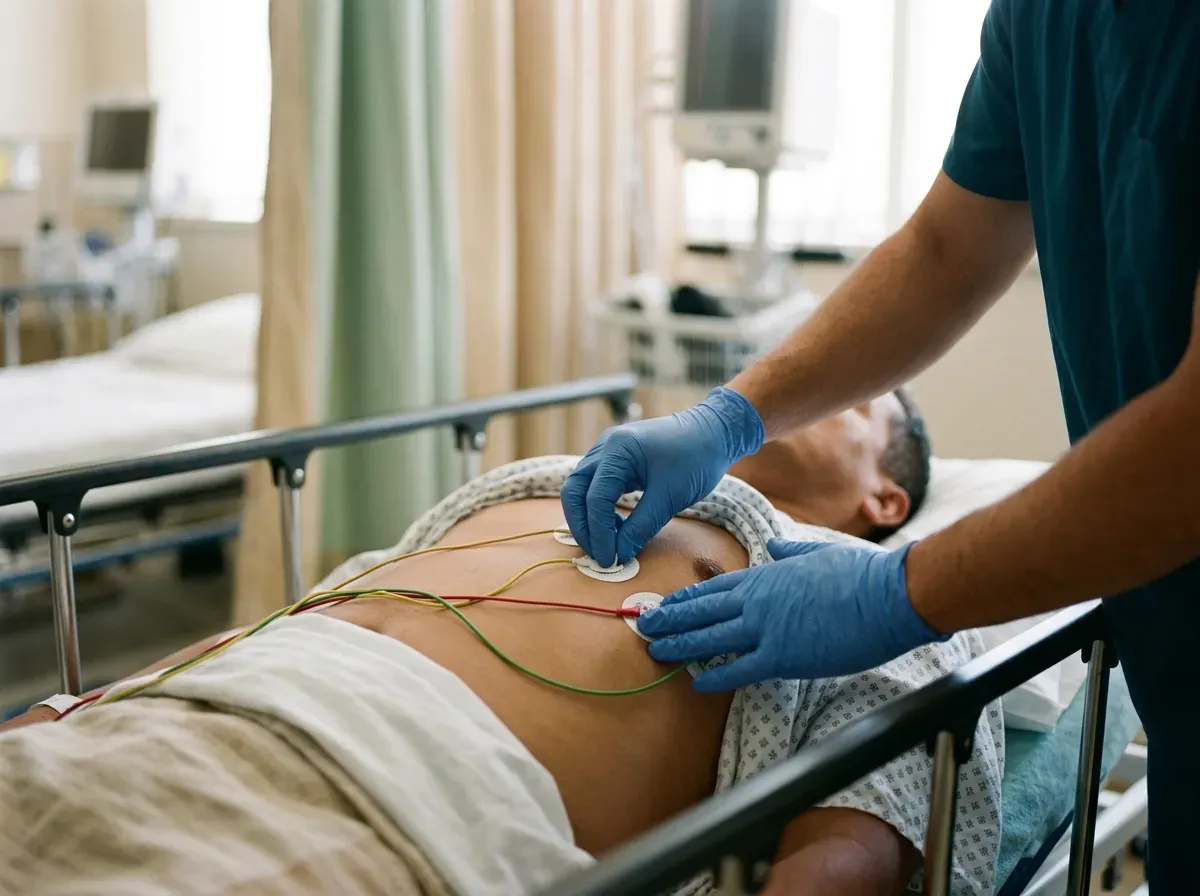 Colocación de electrodos en el pecho de un paciente