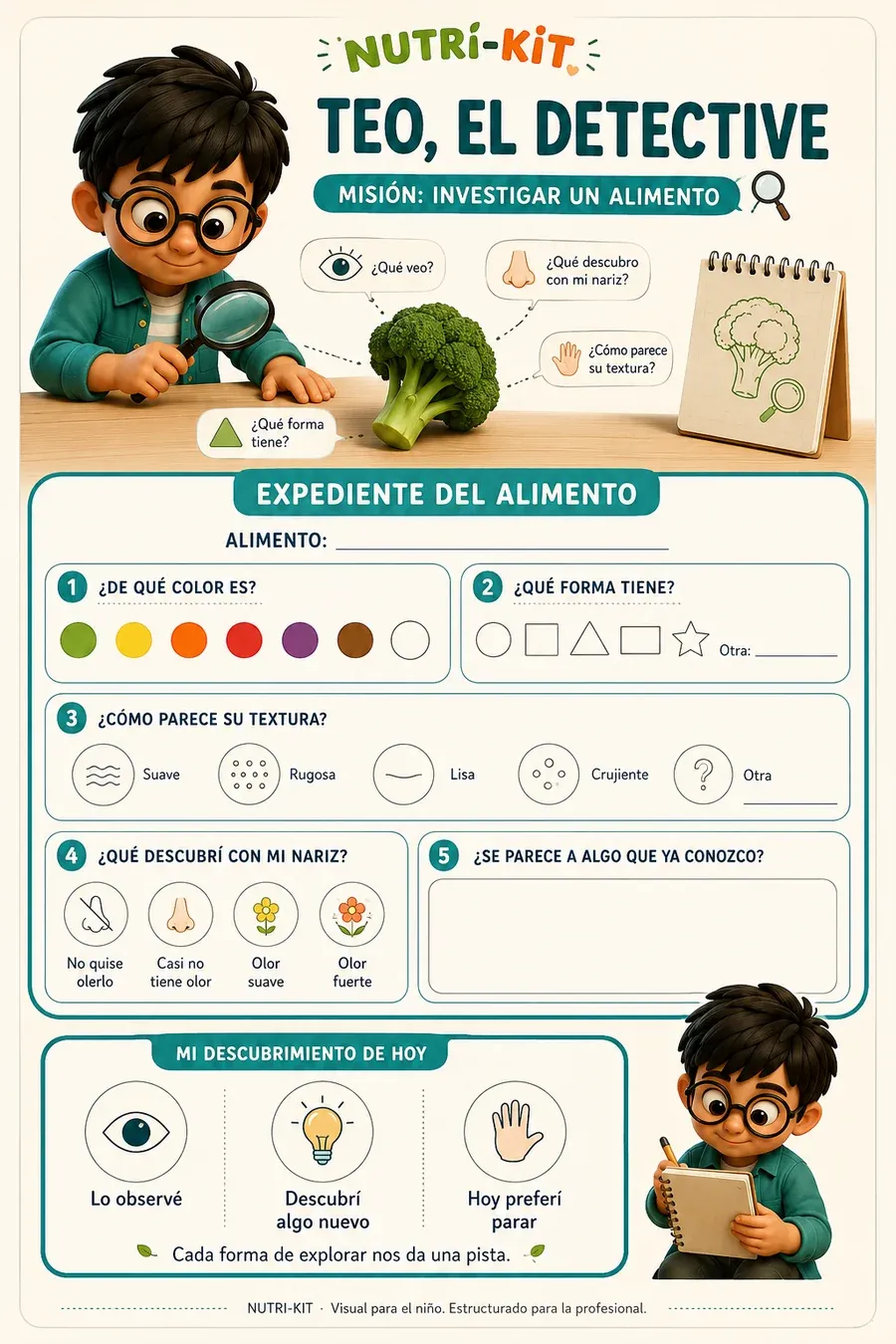 Lámina infantil Teo, el detective: misión investigar un alimento