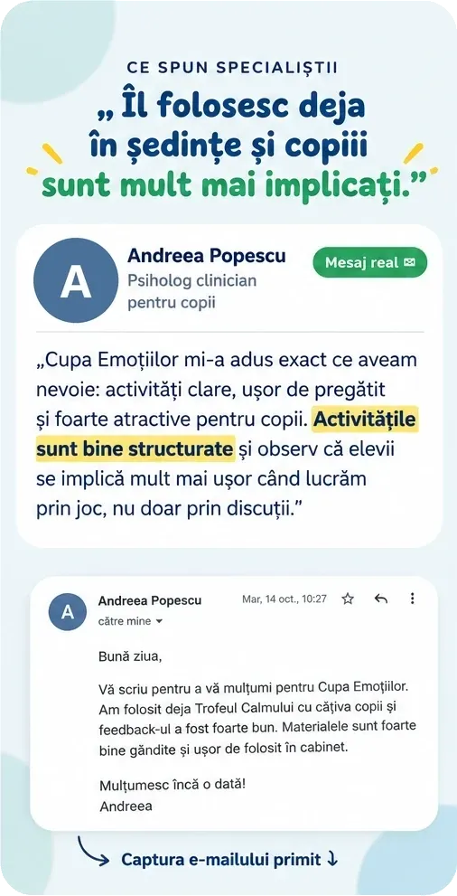 Testimonio de Andreea Popescu, psiholog clinician pentru copii