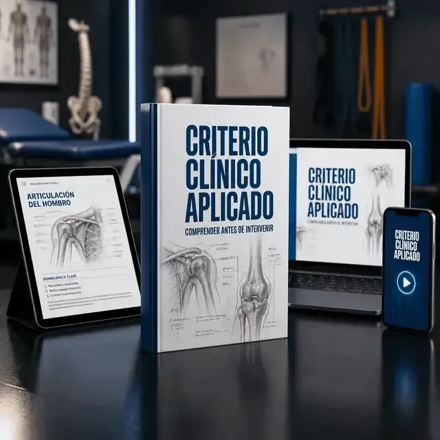 Criterio Clínico Aplicado — el material en libro, tablet, laptop y celular