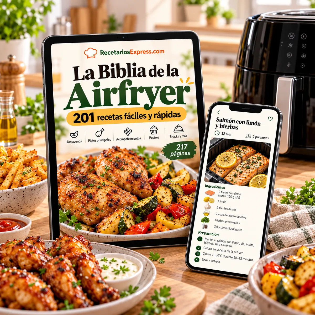 La Biblia de la Airfryer en tablet y móvil